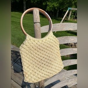 Vintage handmade crochet hoop handle purse